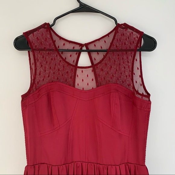 GUESS burgandy flowy dress with mesh top - Picture 3 of 8